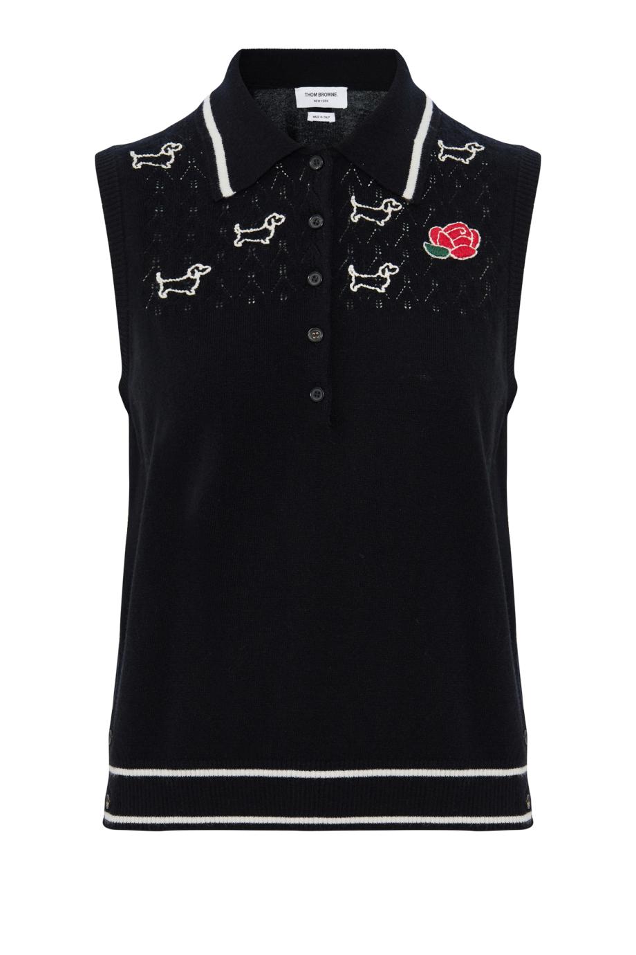 Merino Wool Pointelle Jersey Hector & Rose Sleeveless Polo