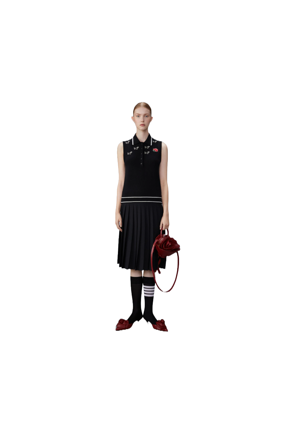 Merino Wool Pointelle Jersey Hector & Rose Sleeveless Polo