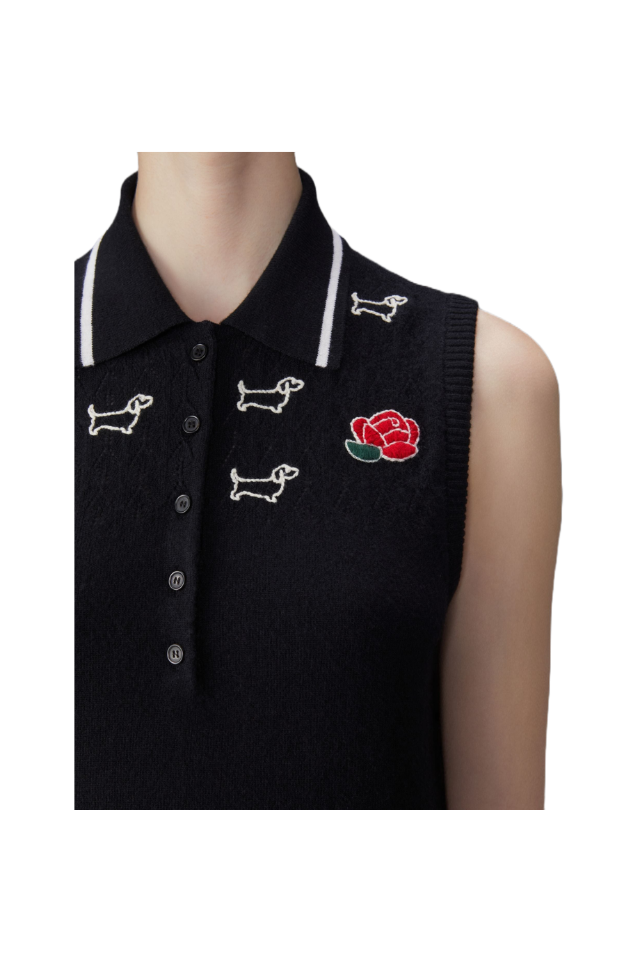 Merino Wool Pointelle Jersey Hector & Rose Sleeveless Polo