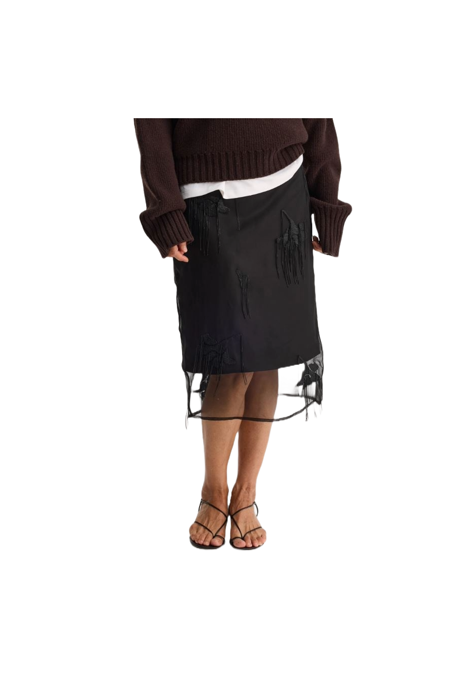 Embellished organza midi skirt