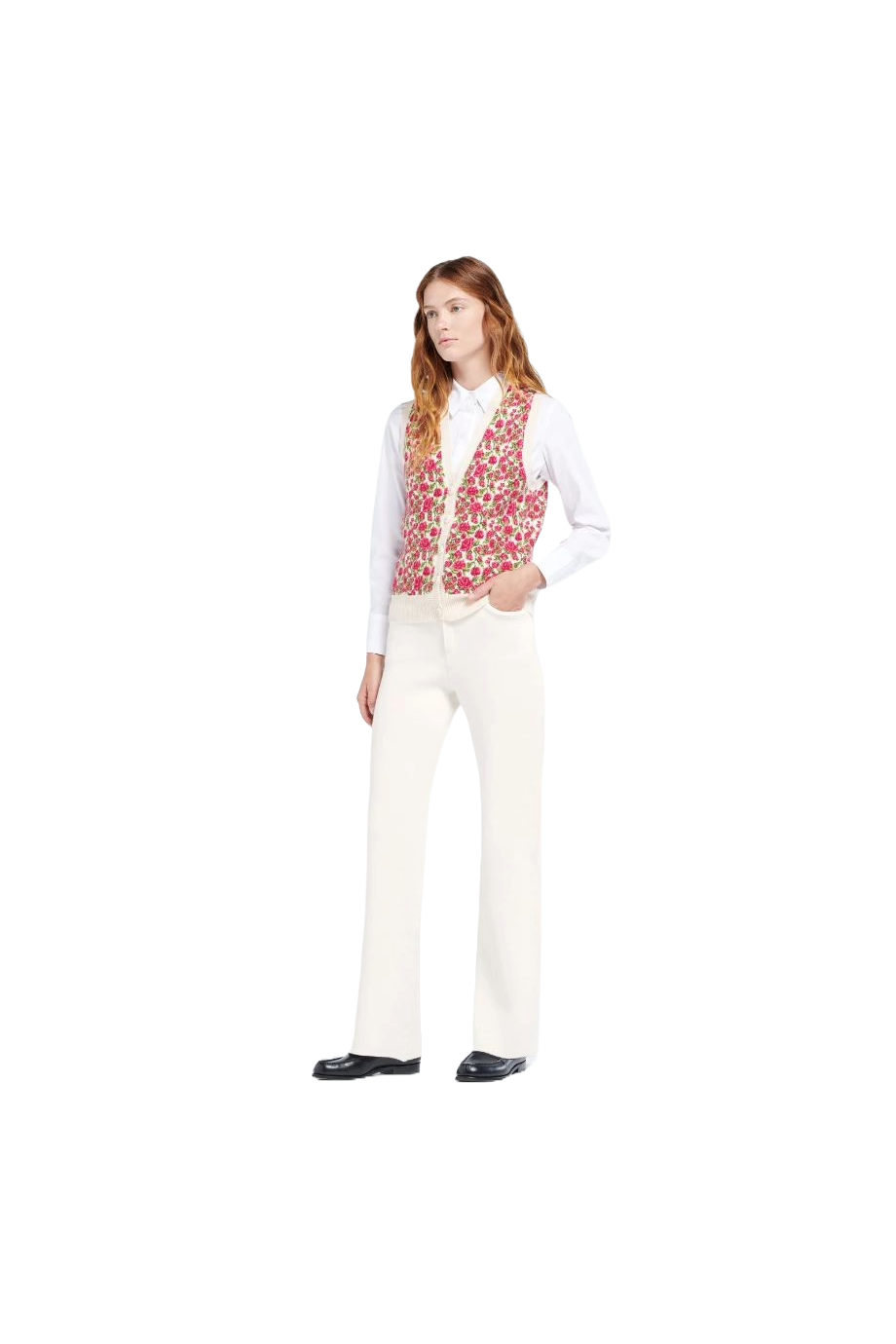 Intarsia cashmere and wool sleeveless cardigan 