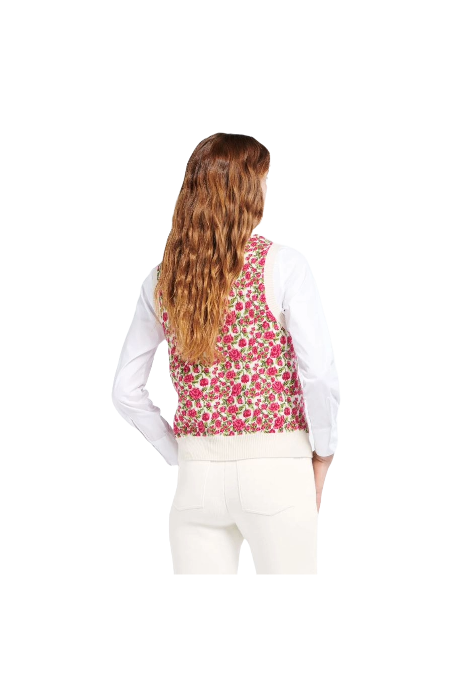 Intarsia cashmere and wool sleeveless cardigan 