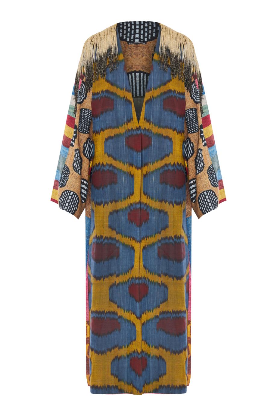 79 fringed printed silk kaftan