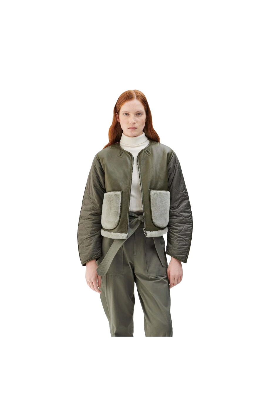 Shearling Cropped Aviator Quilt Jacket reversible