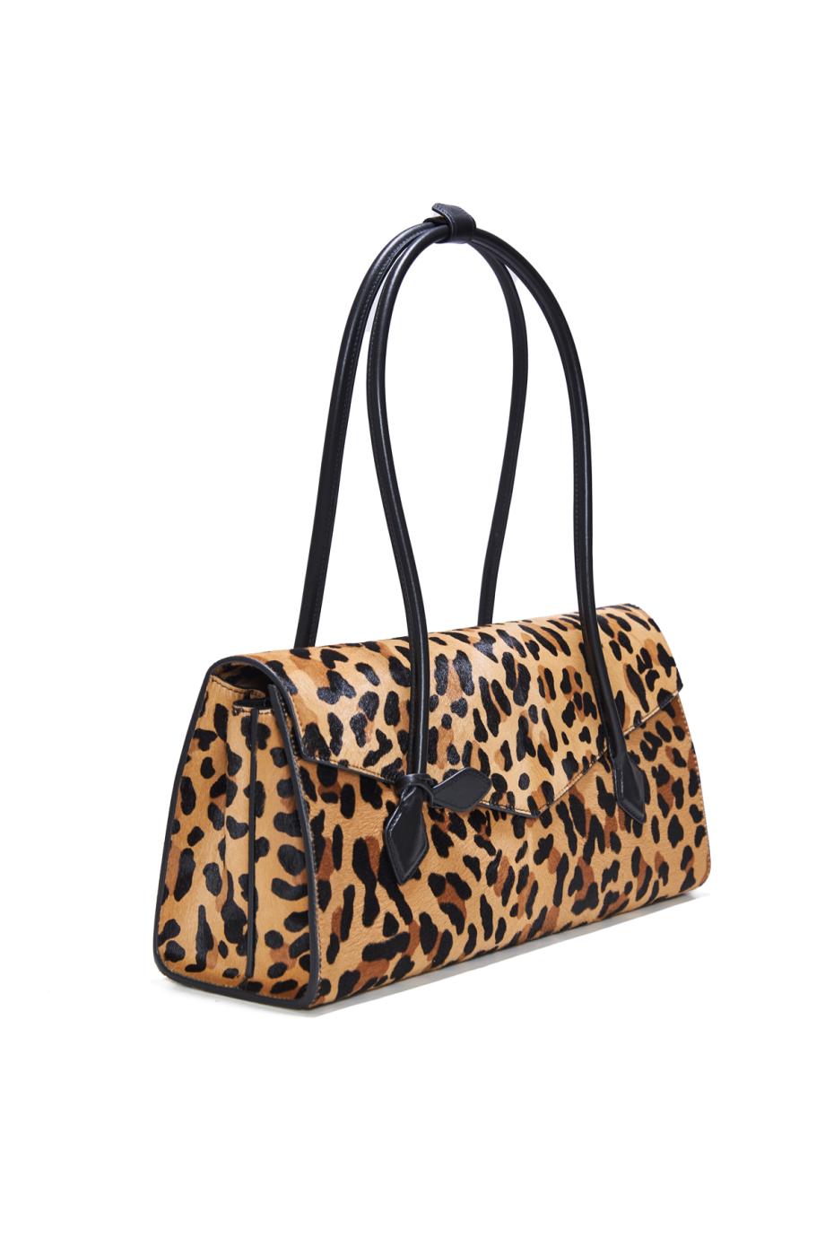 Le Teckel leopard calf-hair top handle bag