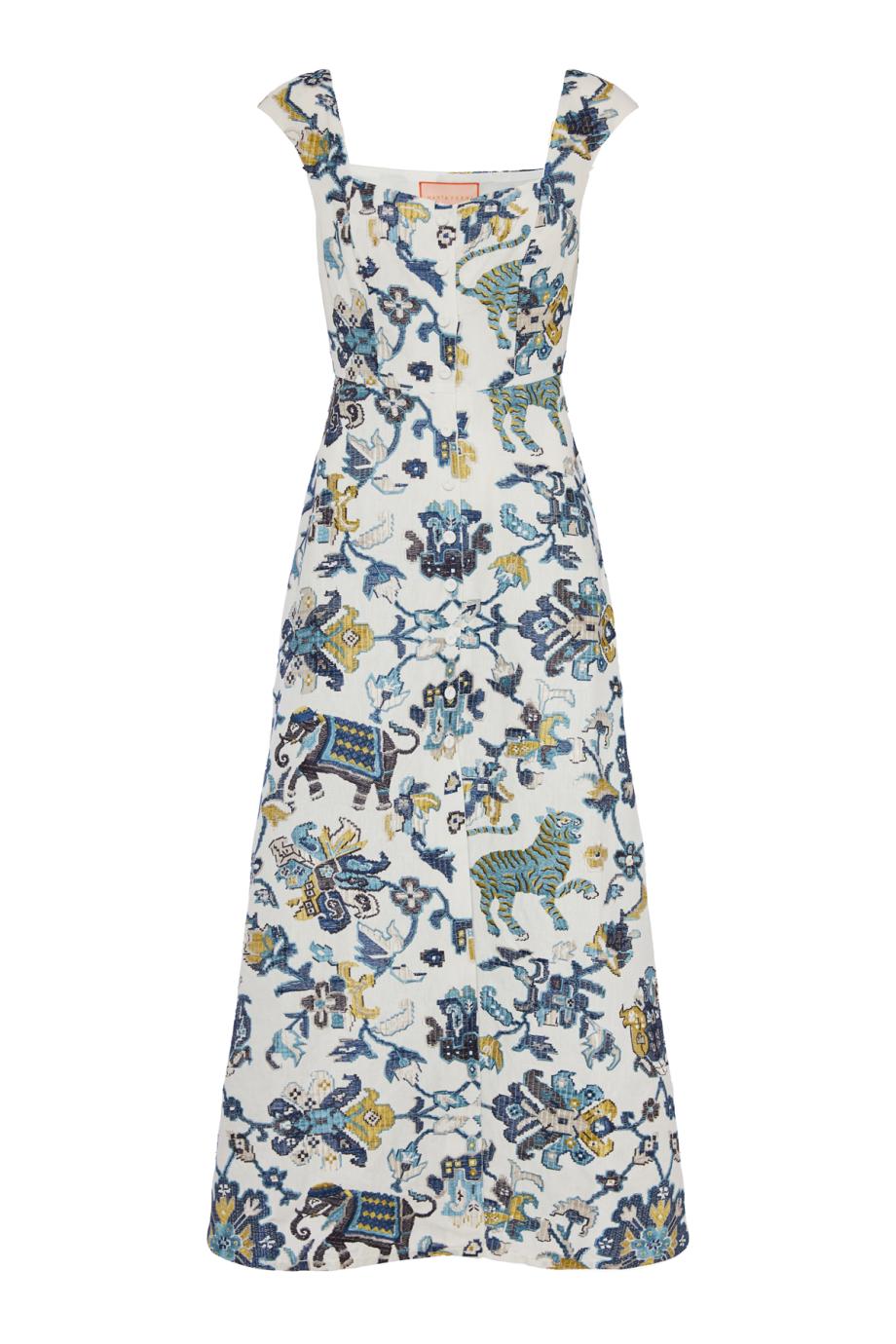 Farfalle embroidered linen midi dress