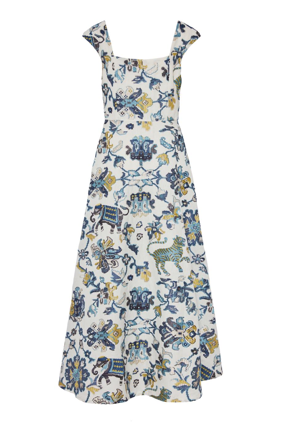 Farfalle embroidered linen midi dress