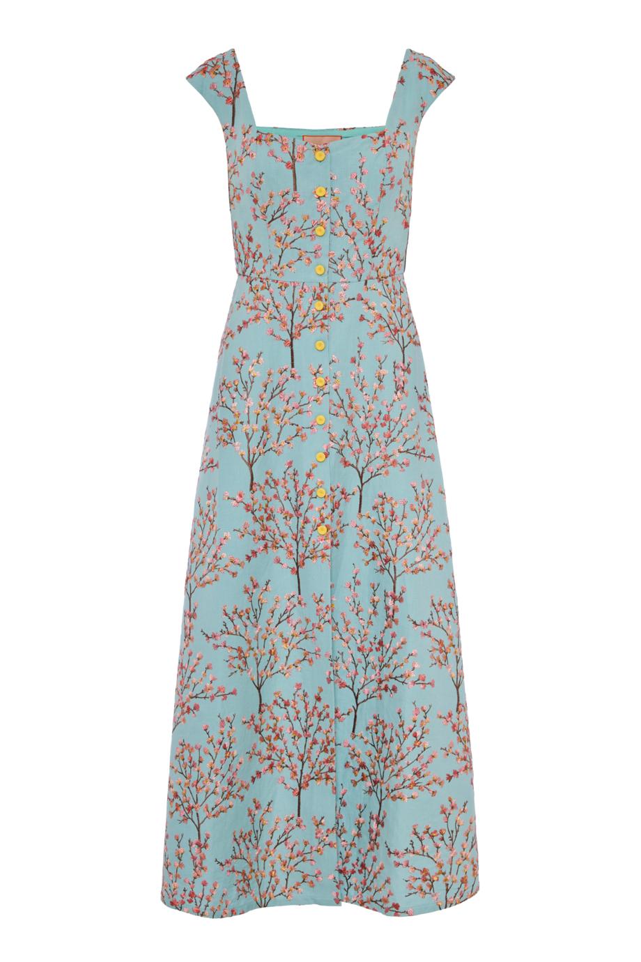 Farfalle embroidered linen and cotton midi dress