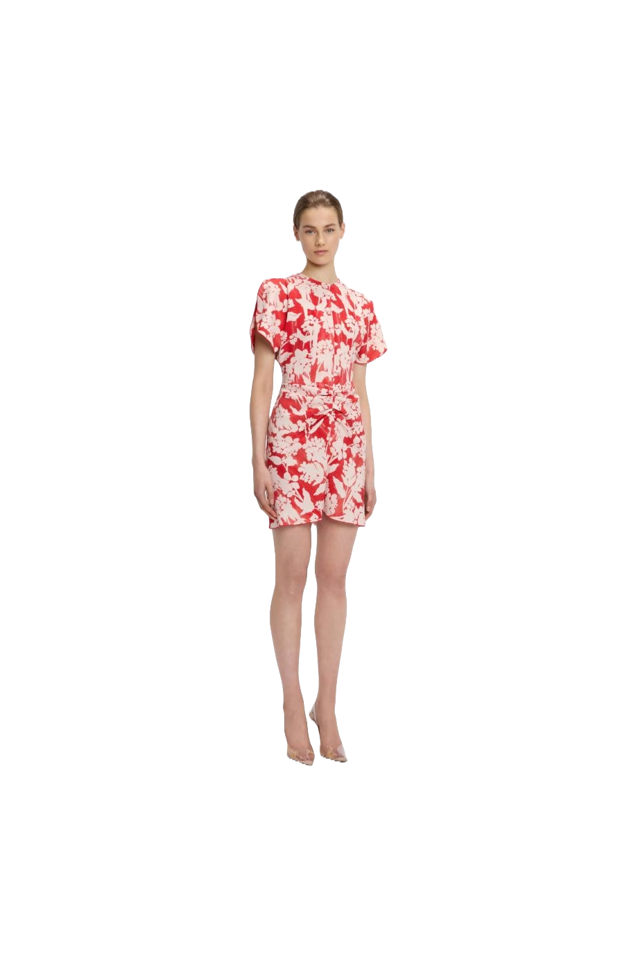 Ruched printed mini dress