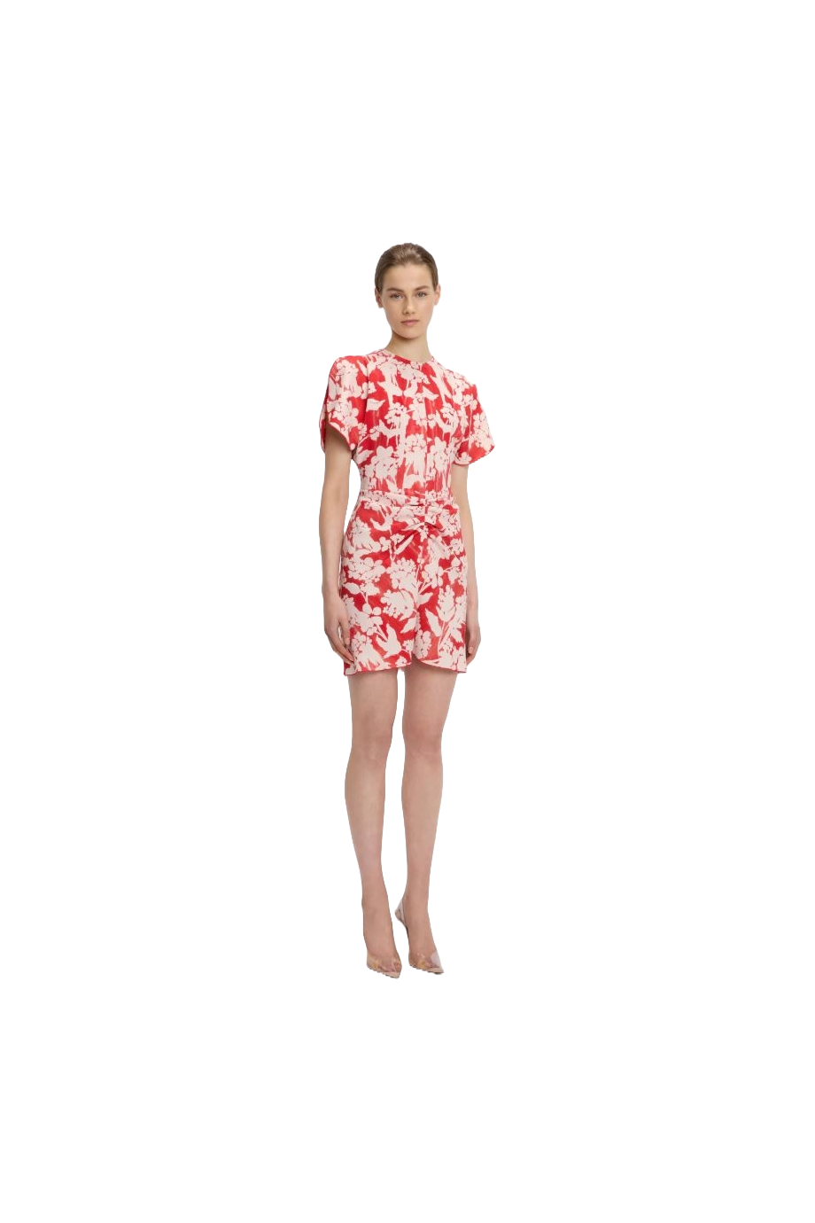 Ruched printed mini dress