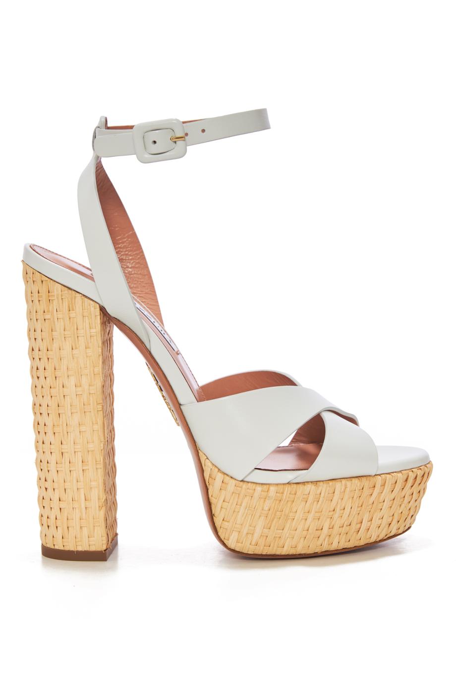 Sunseeker 140 leather and raffia platform sandals