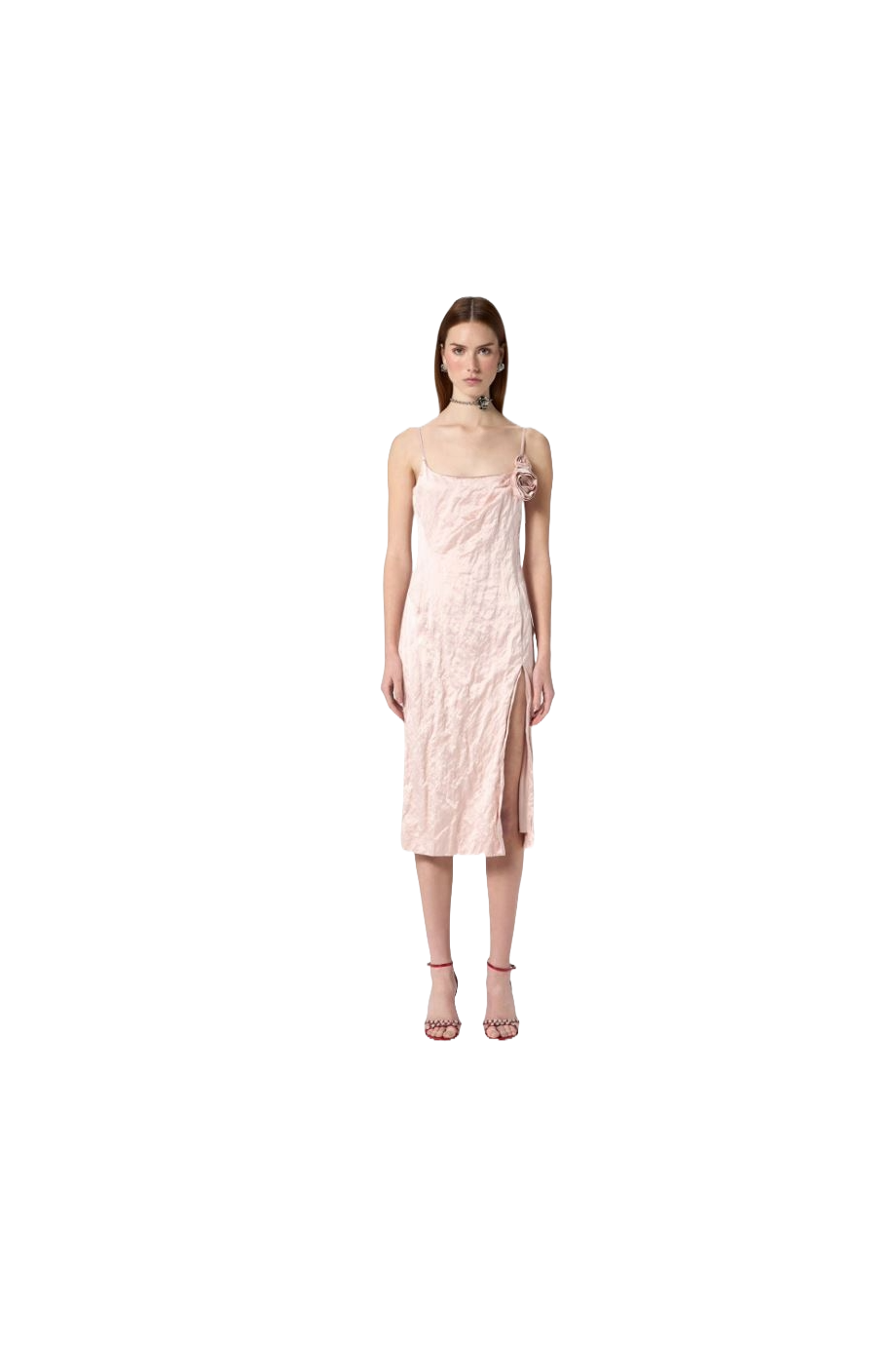 Crinkled satin midi dress