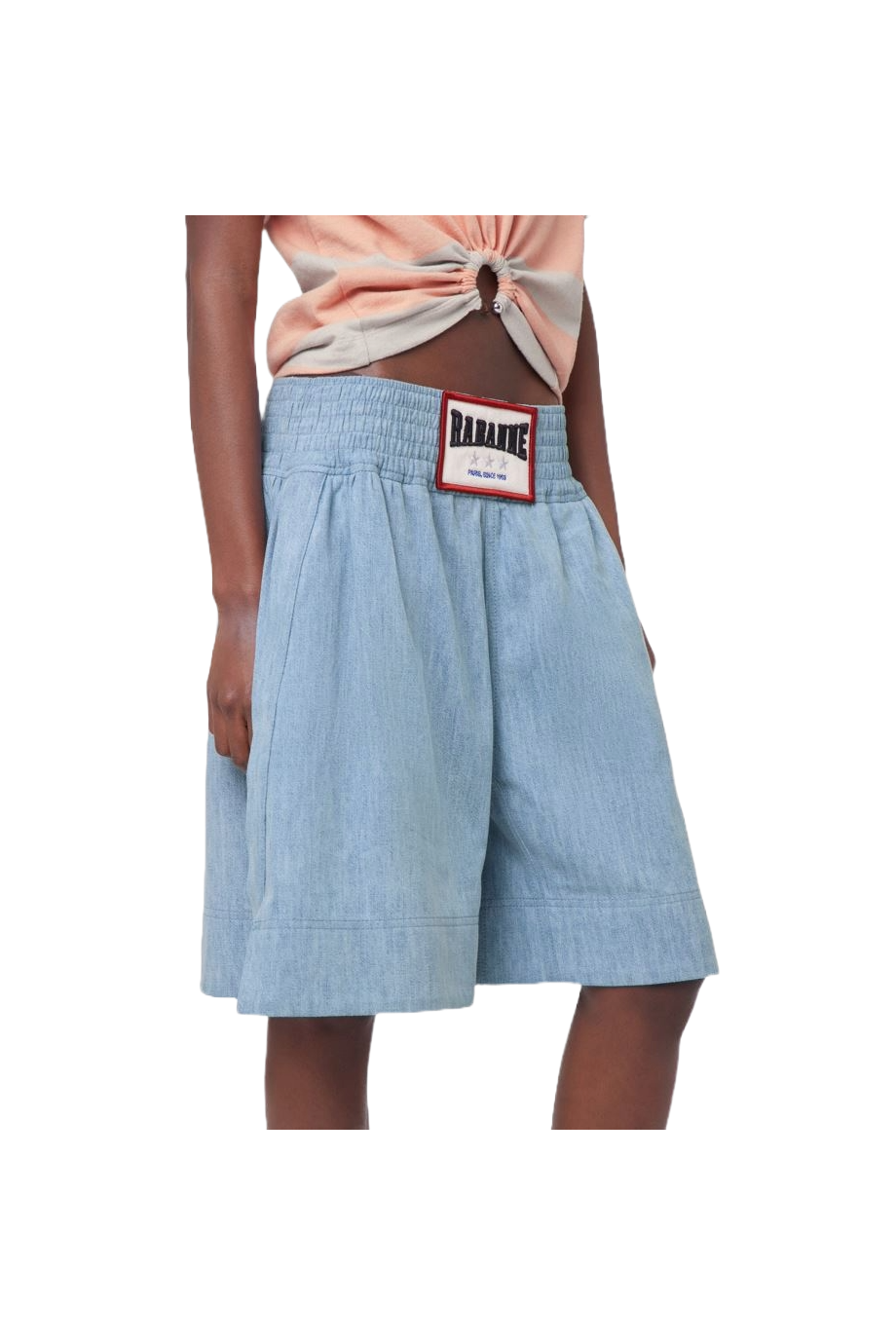 Embroidered denim shorts