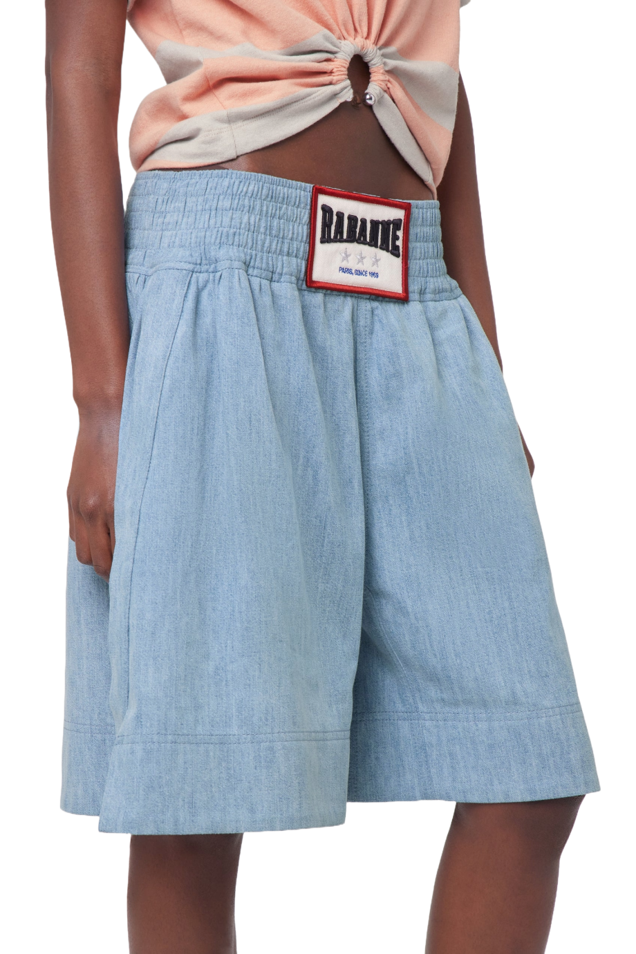 Embroidered denim shorts