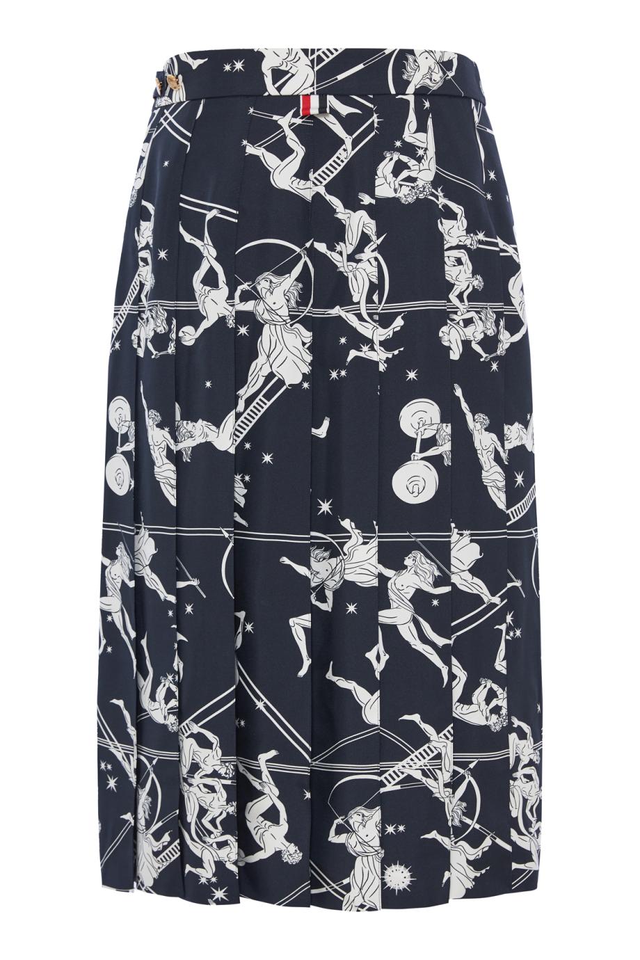 Pleated printed silk midi skirt
