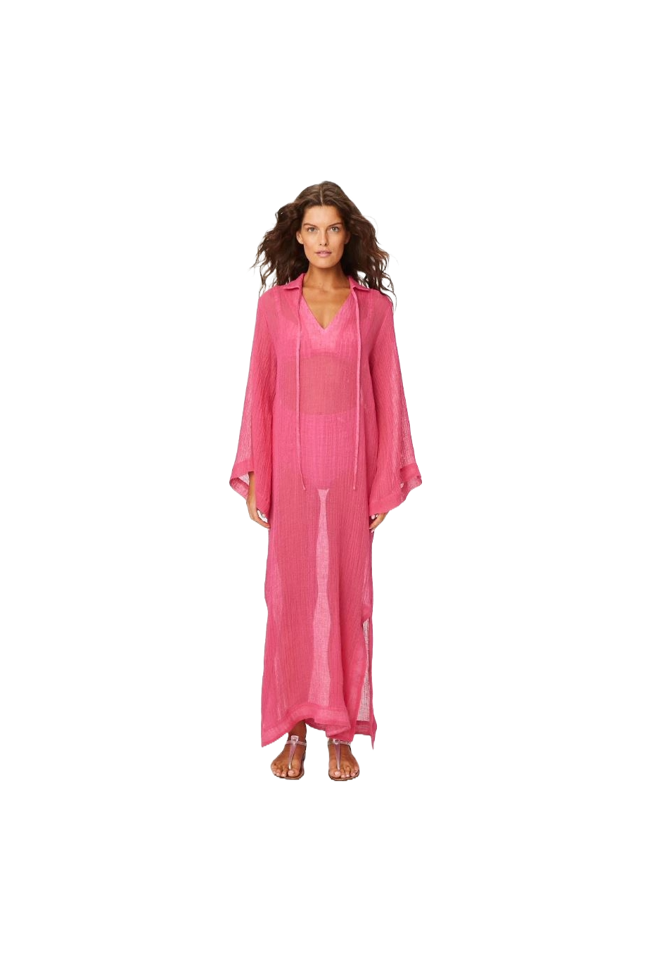 Linen-blend gauze kaftan