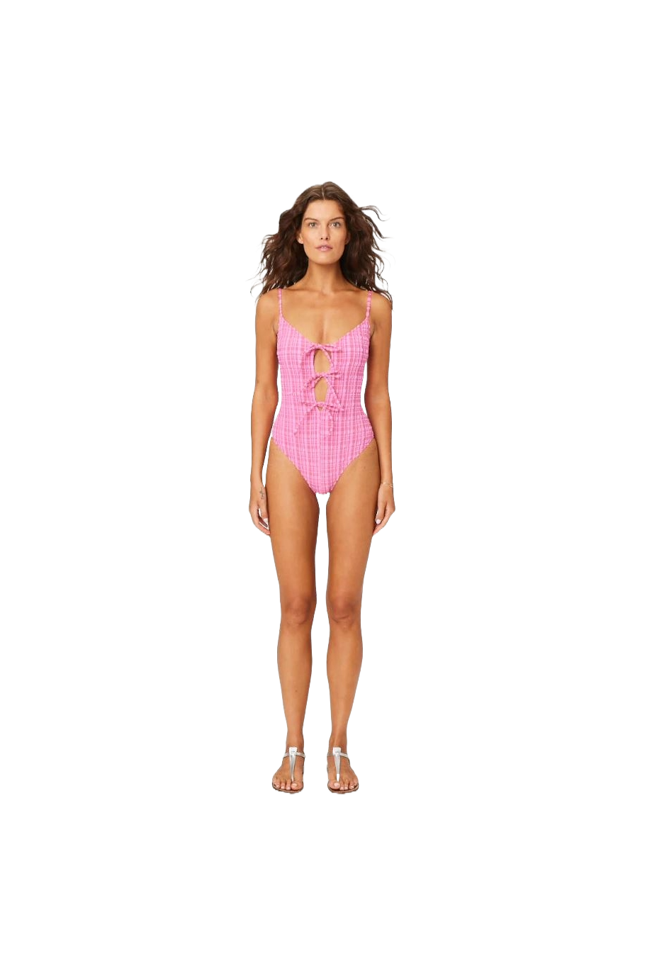 Tie-front striped seersucker swimsuit