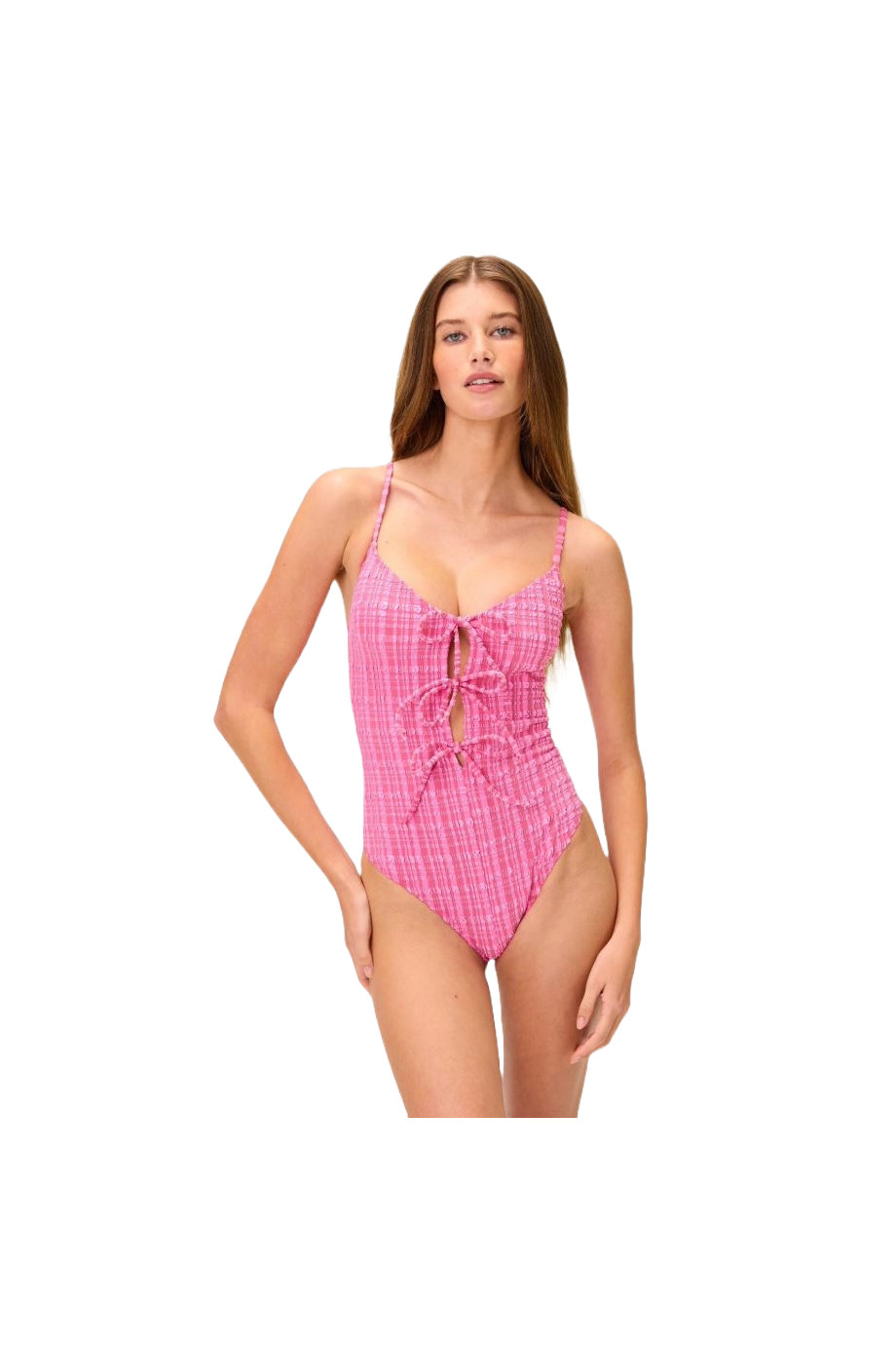 Tie-front striped seersucker swimsuit