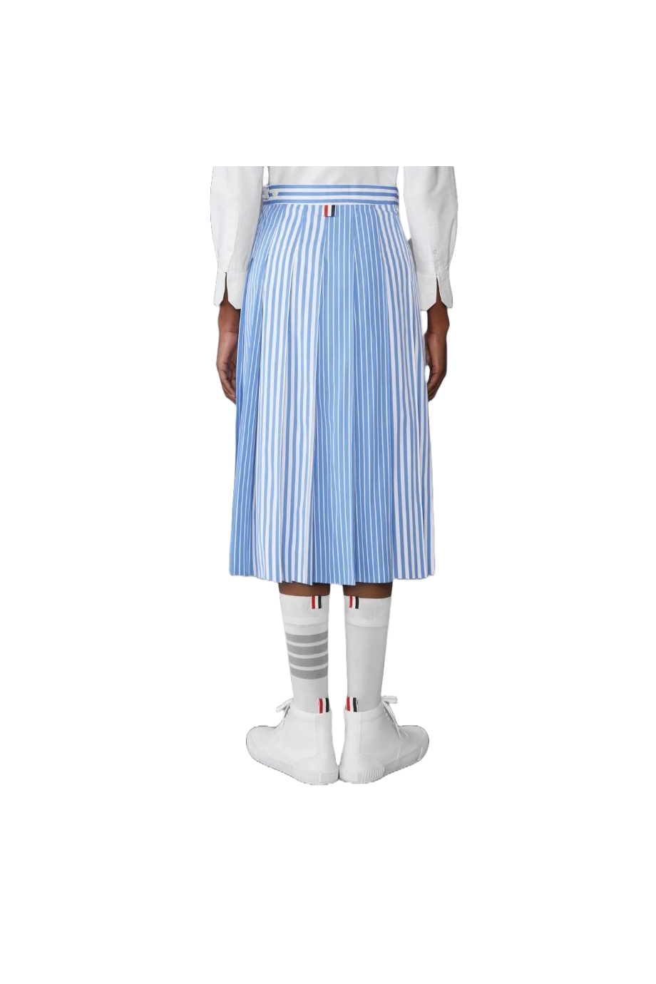 Pleated striped cotton midi skirt