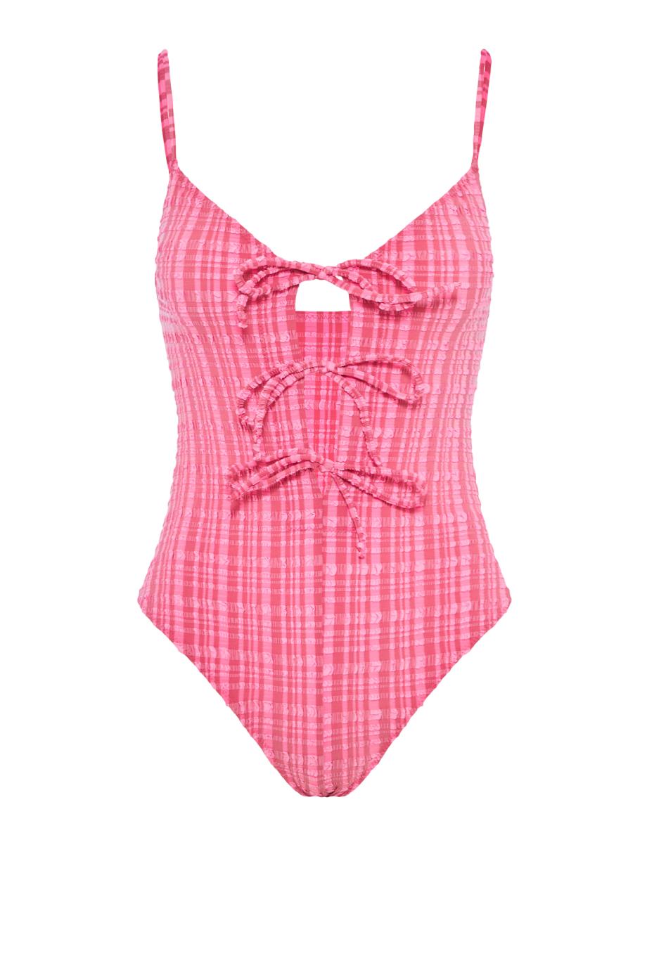 Tie-front striped seersucker swimsuit