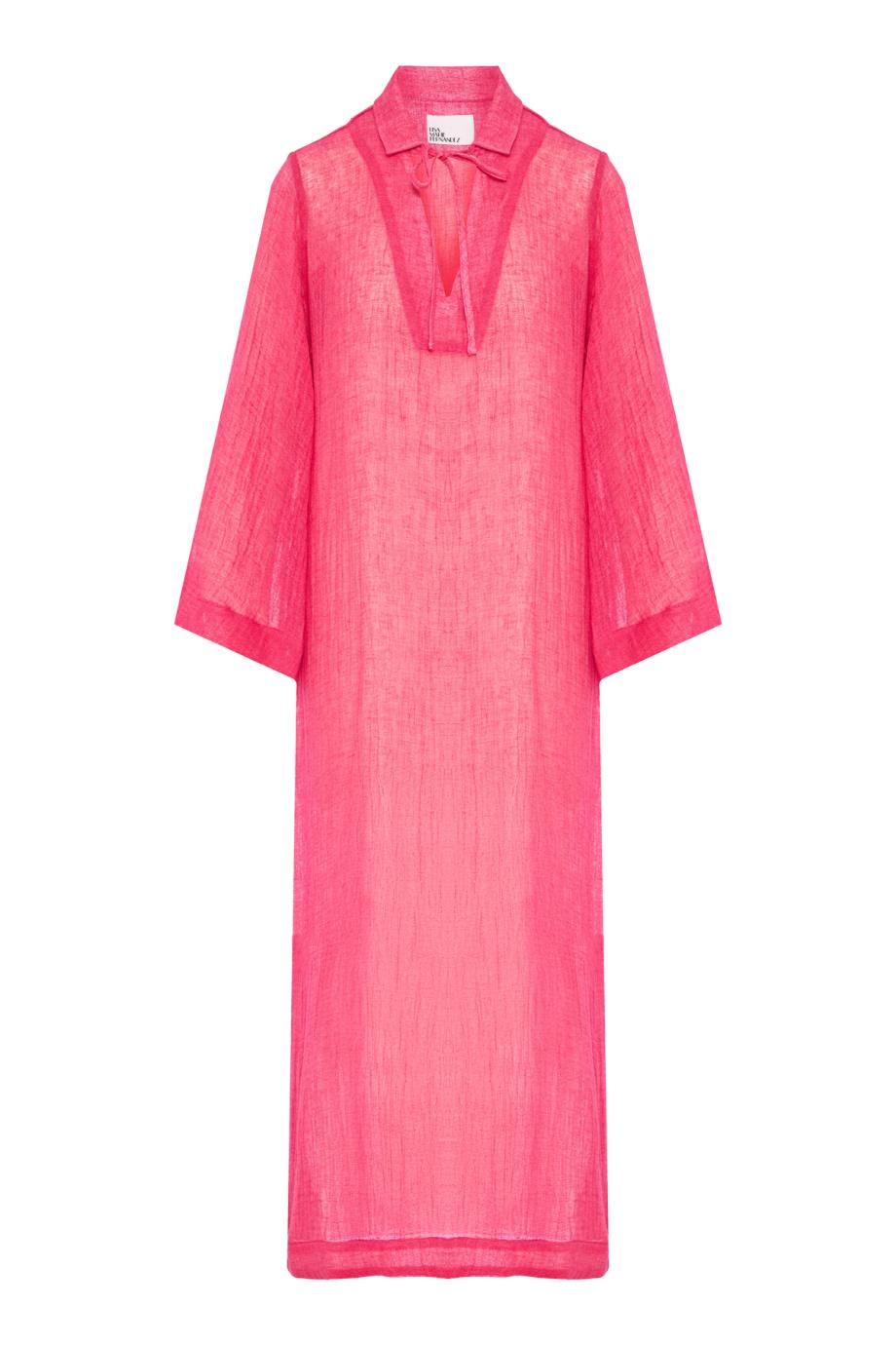 The tunic caftan in fuchsia sorrento gauze- Linen