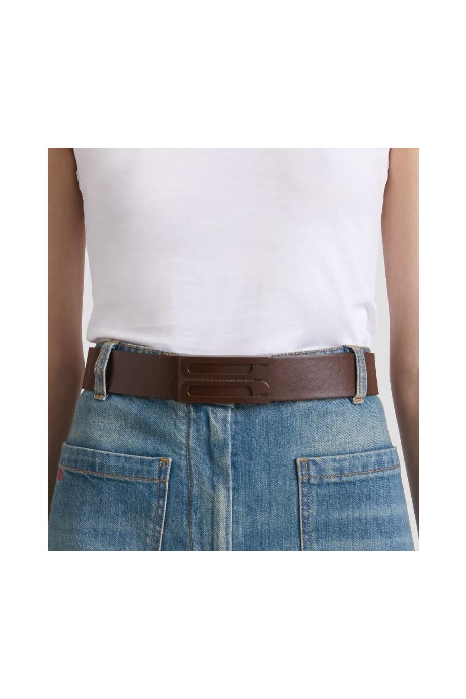 Tonal Jumbo Frame Belt In Dark Brown Smooth Leather