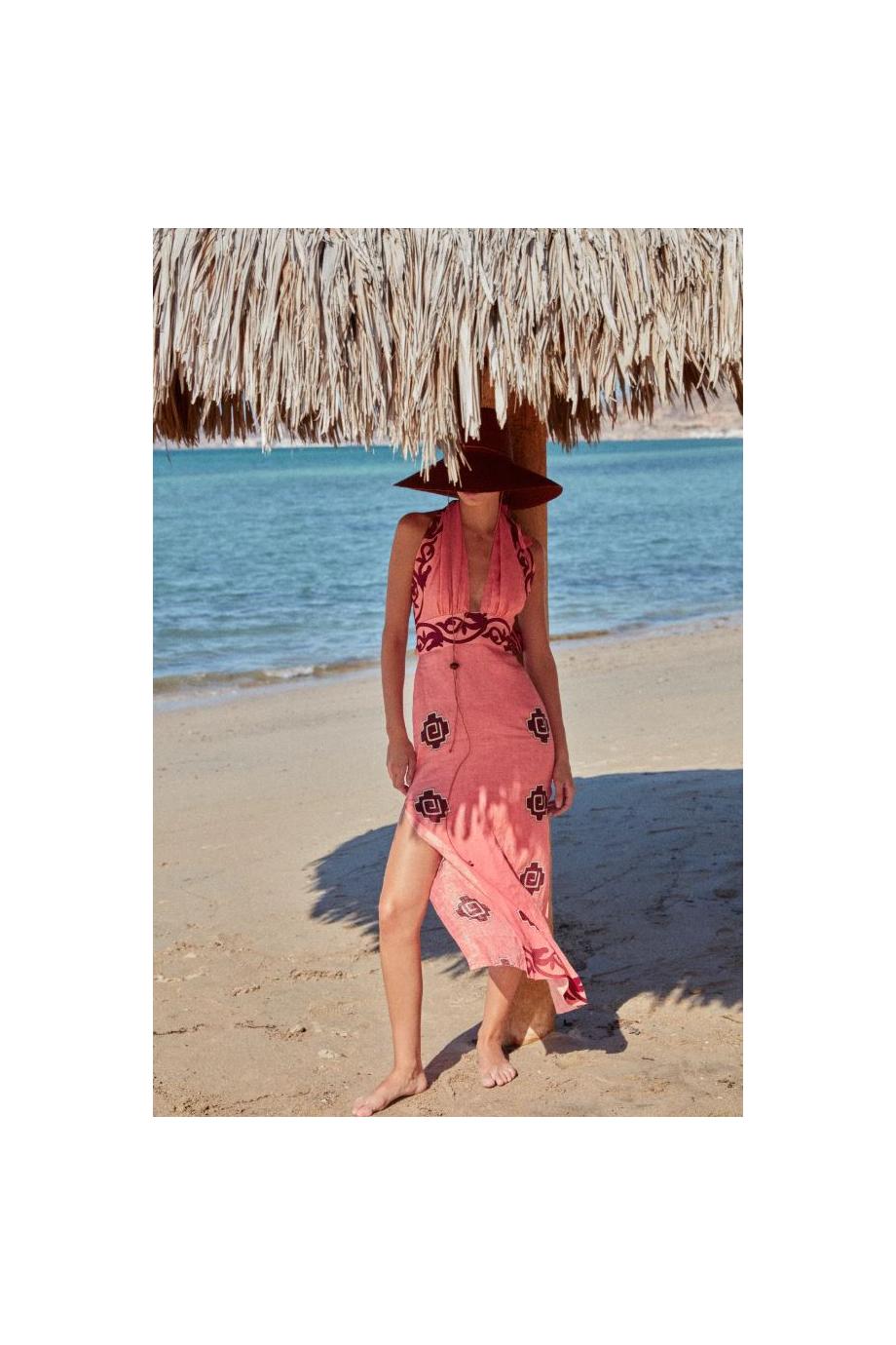 Energetic printed linen midi dress 
