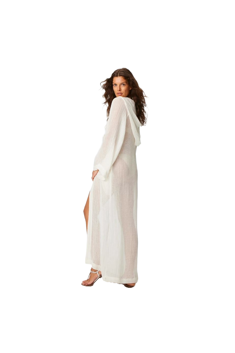 Sorrento linen-blend gauze hooded coverup