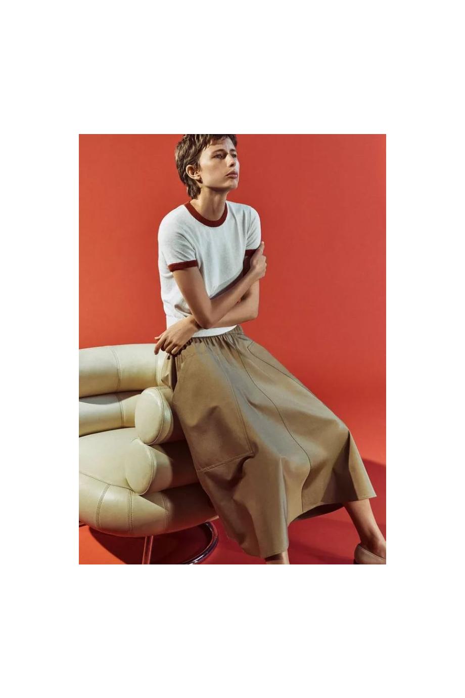Cotton-blend midi skirt 