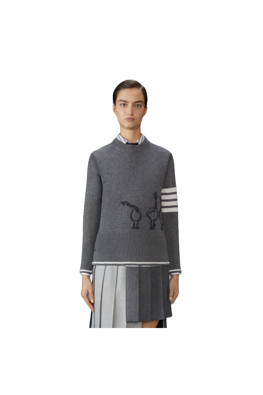 Fine merino intarsia geese 4-bar pullover