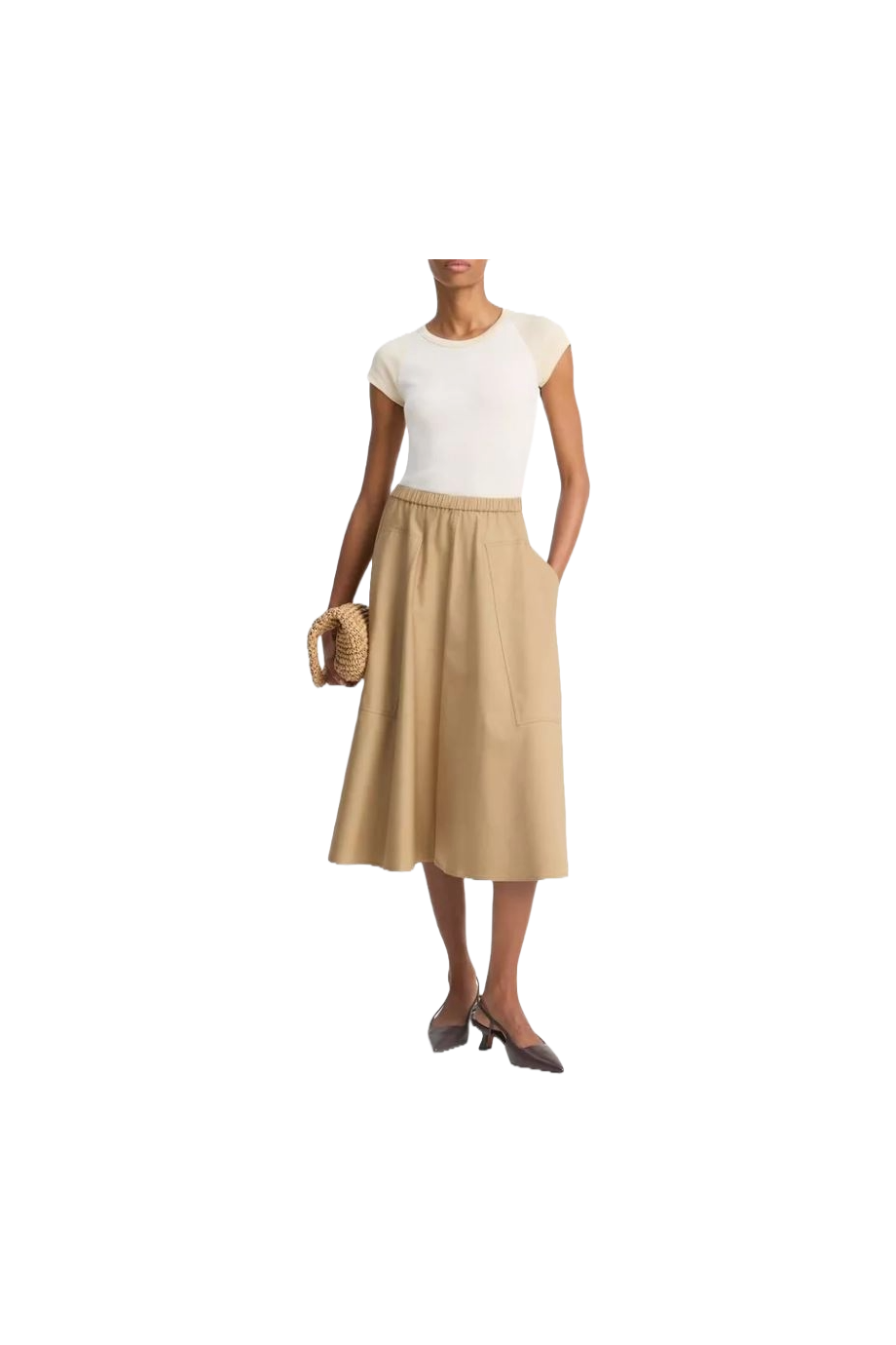 Cotton-blend midi skirt