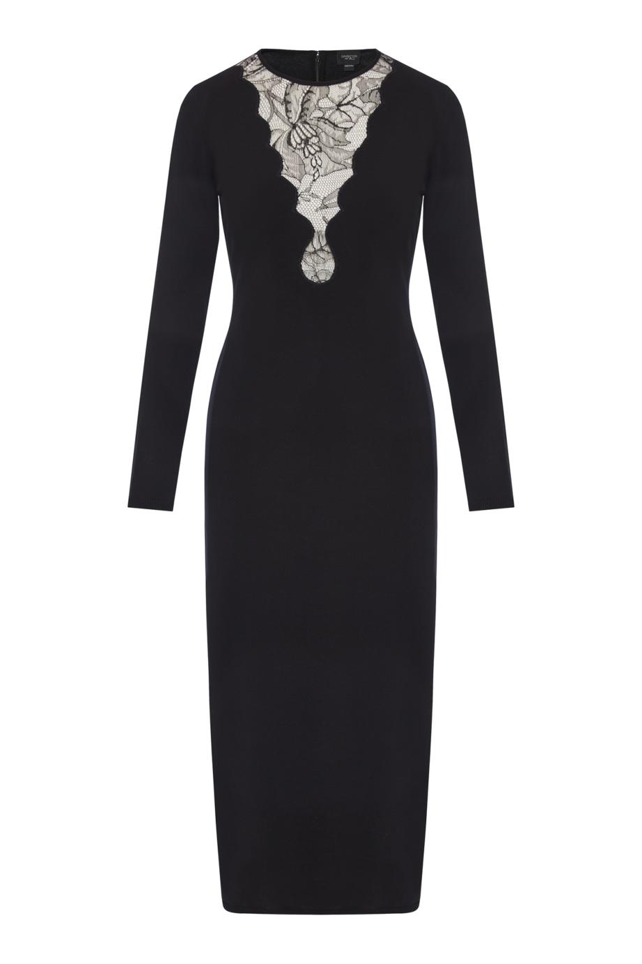 Lace-trimmed crepe midi dress