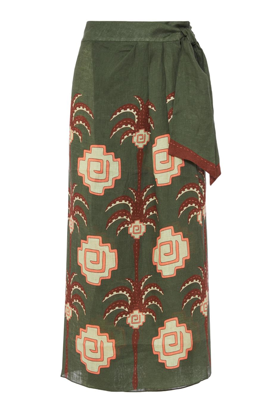 Amazon Echoes embroidered linen midi skirt
