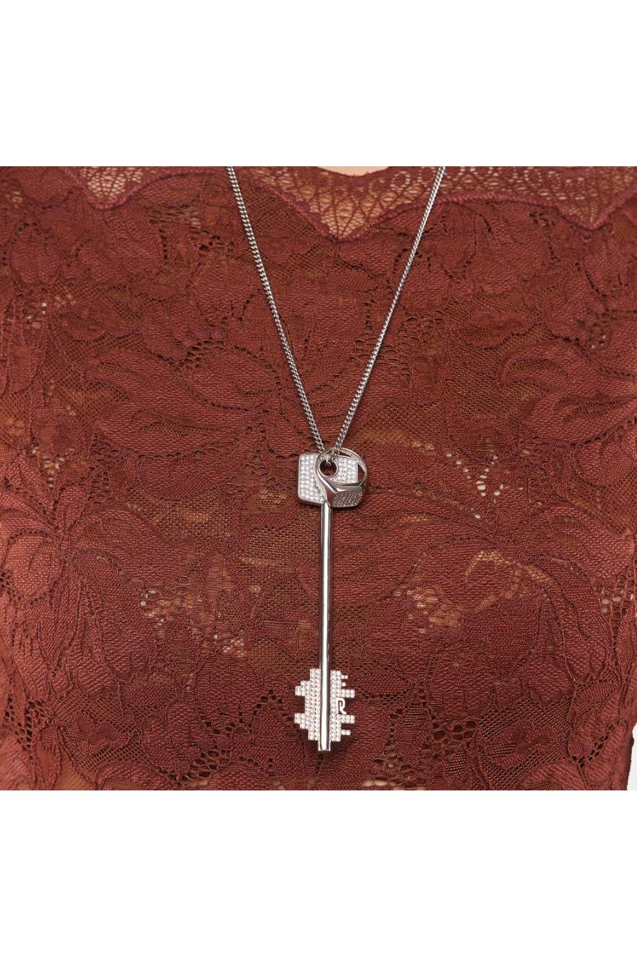 Key embellished silver-tone necklace