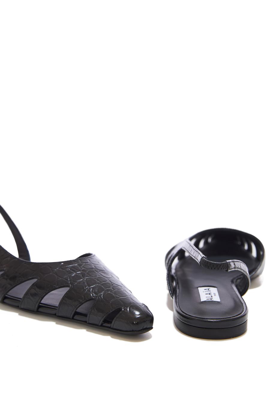 Embossed croc-leather slingback flats 