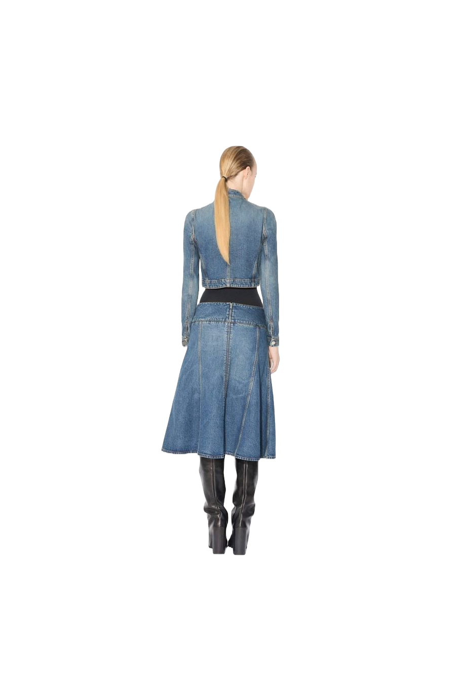 Slit denim midi skirt
