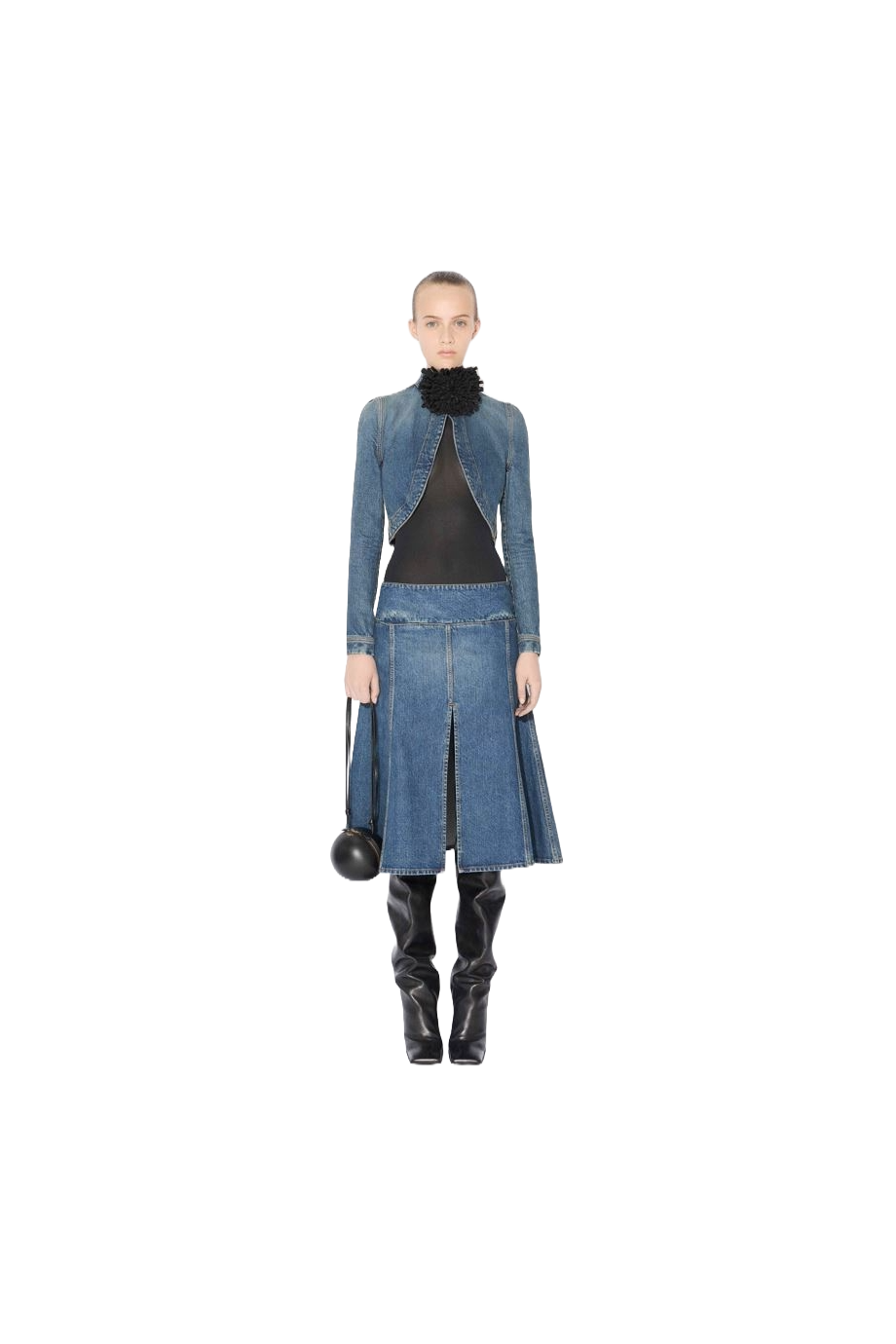 Slit denim midi skirt