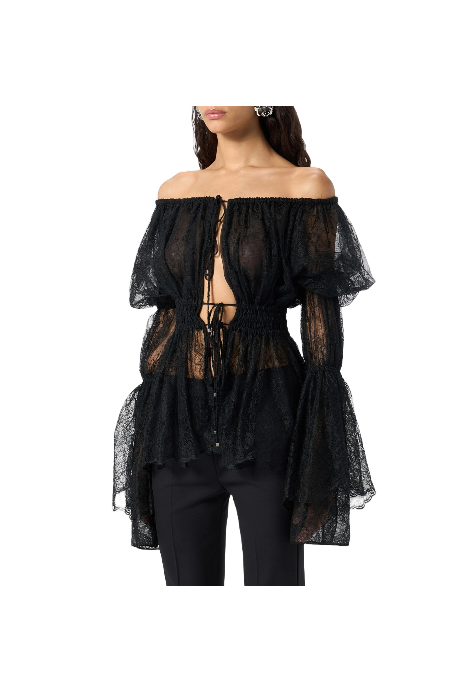 Chantilly lace shirt with gathering