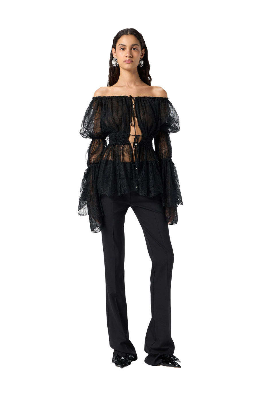 Chantilly lace shirt with gathering