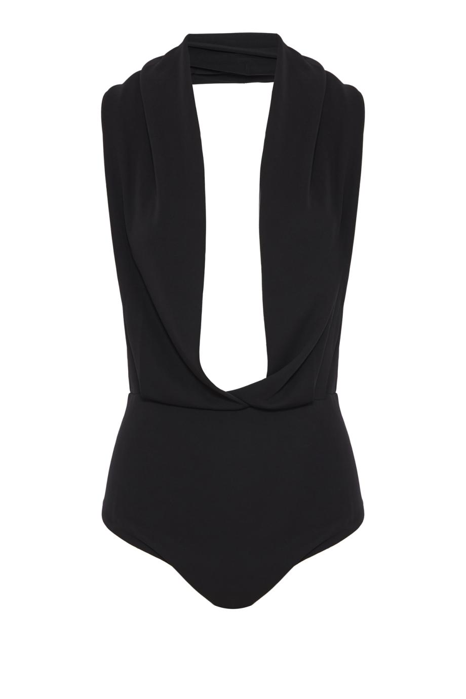 Draped jersey bodysuit with hood