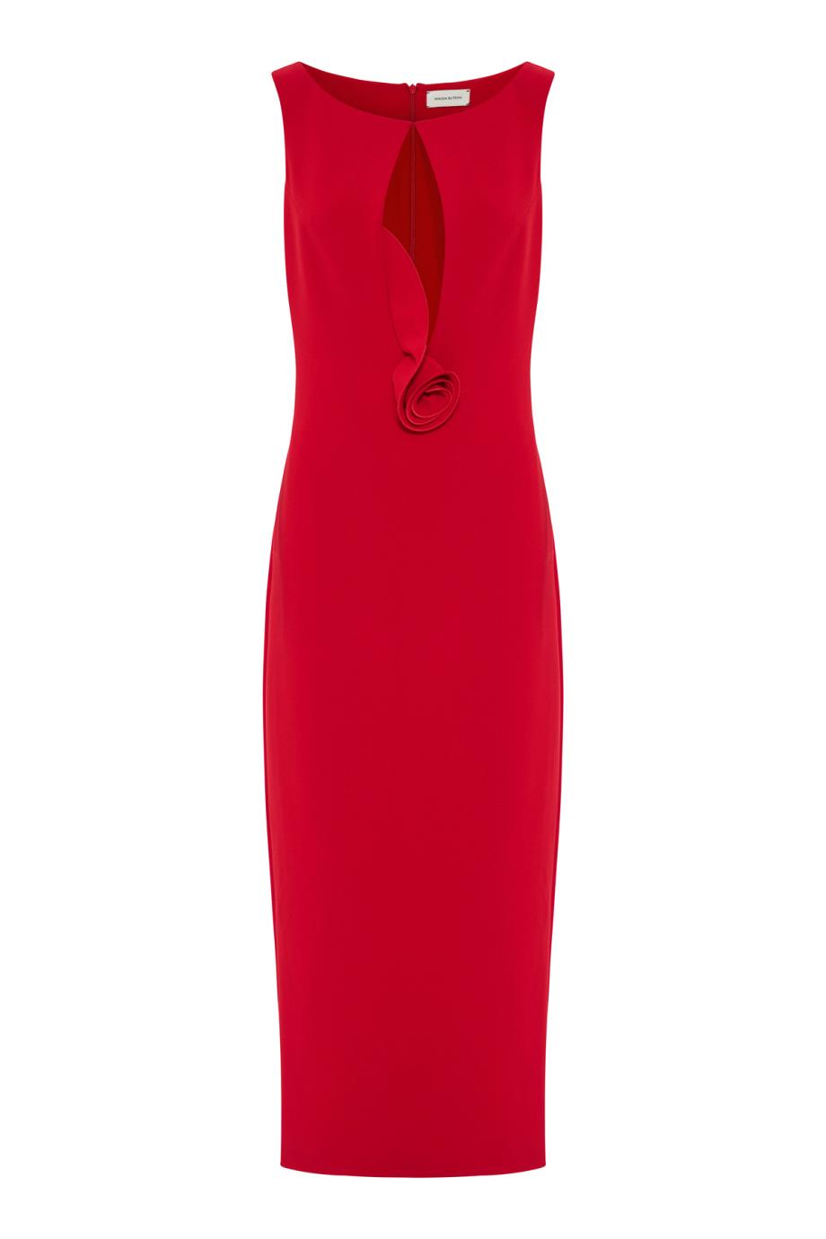 Floral appliquéd keyhol wool-gabardine midi dress