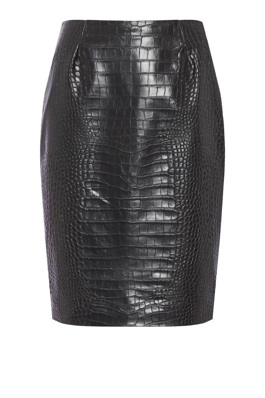 Embossed faux croc-leather midi skirt
