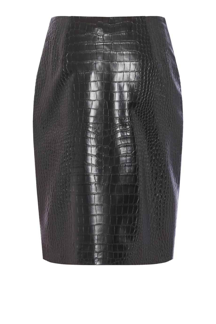 Embossed faux croc-leather midi skirt