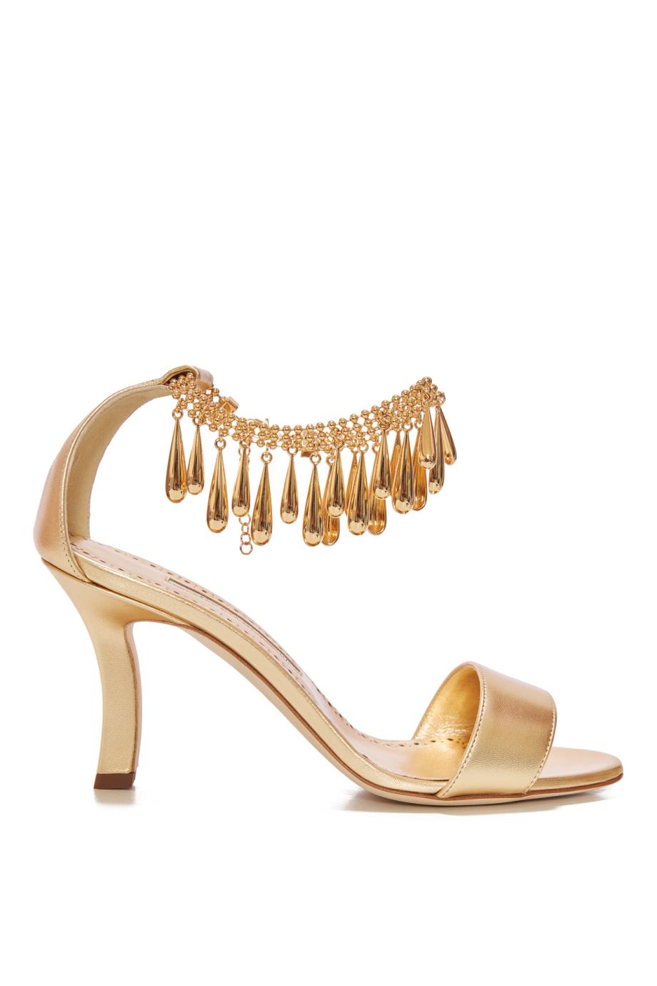 Nicusan 0 Gold Nappa Leather Embellished Sandals