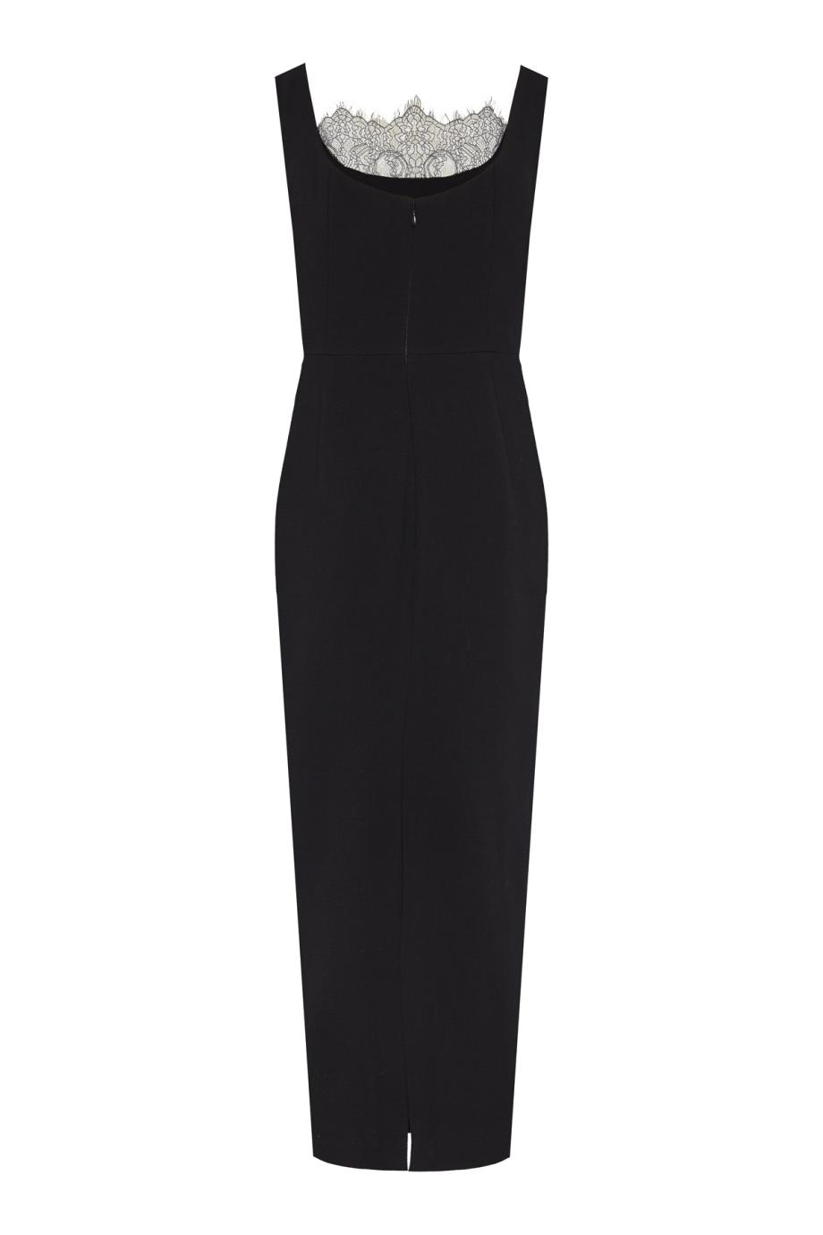 Lace-trimmed wool midi dress