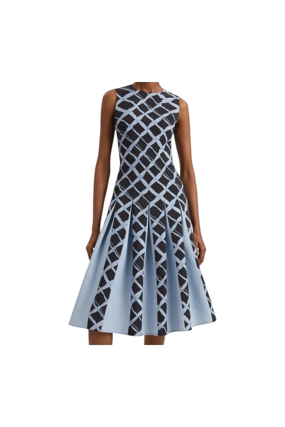 Pleated printed wool midi dress