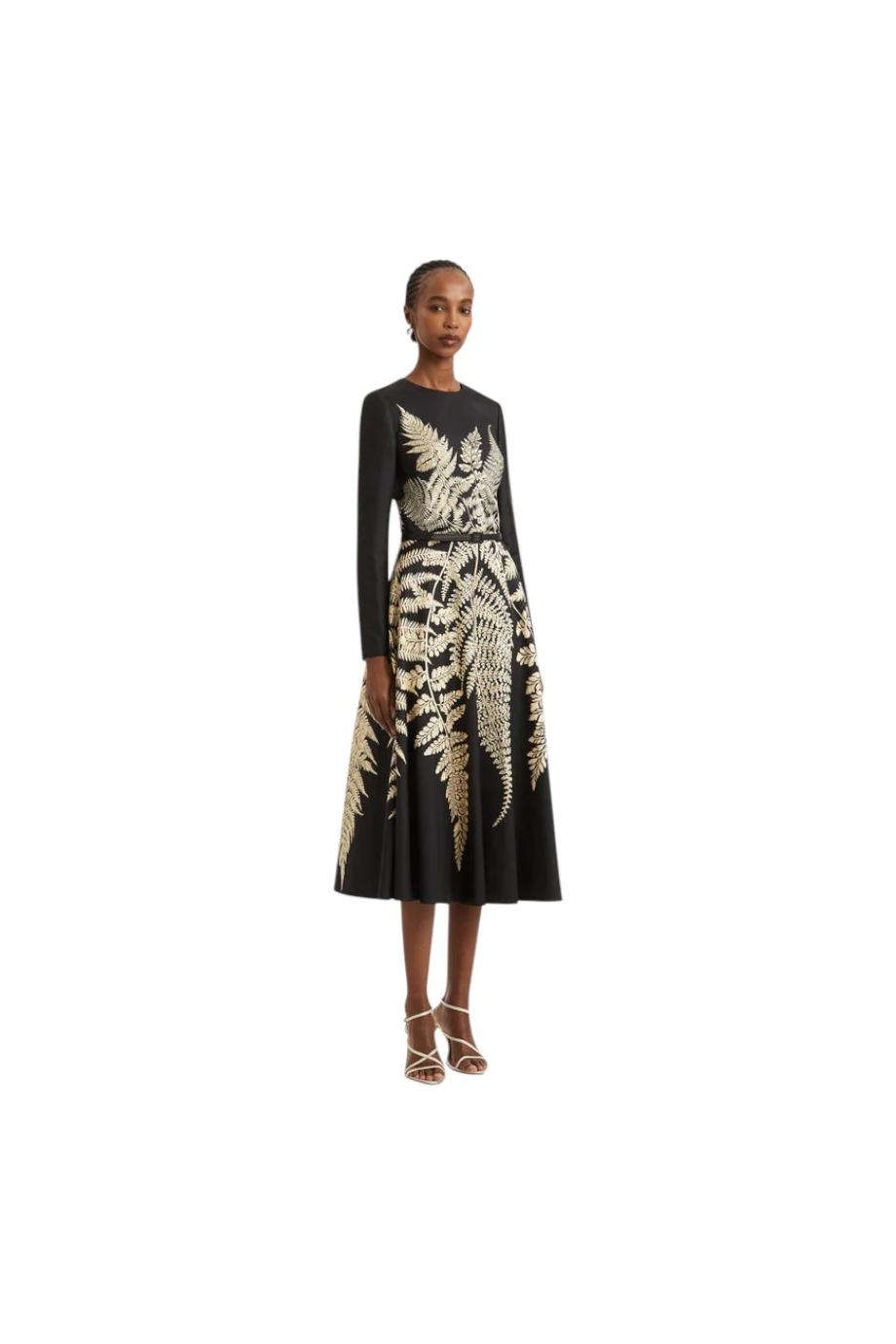 Fern embroidered cotton and silk midi dress