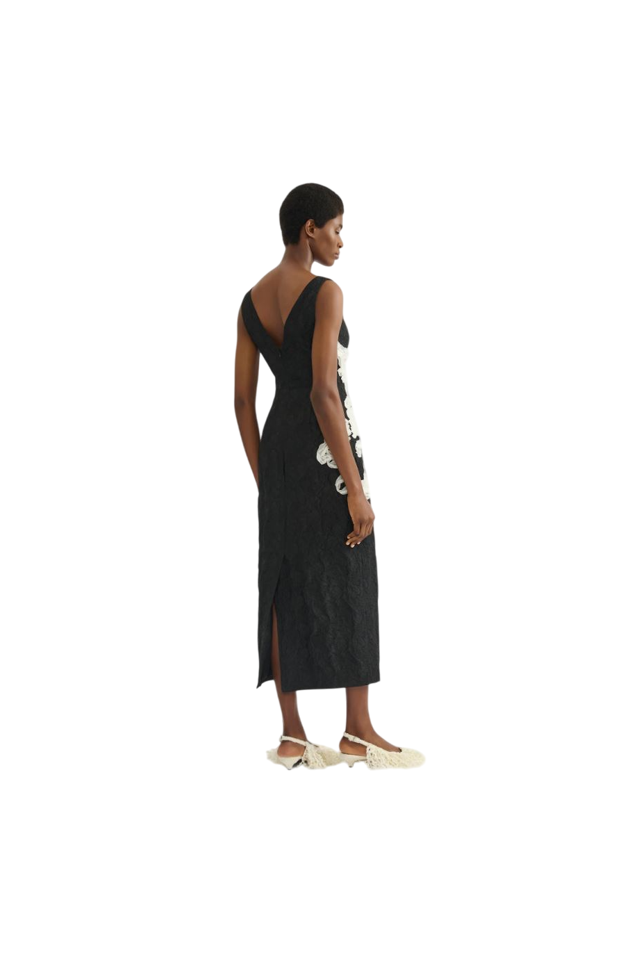 Embroidered crepe midi dress