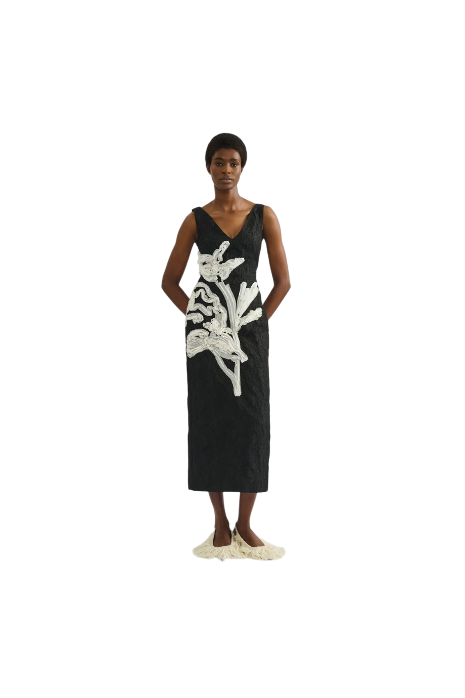 Embroidered crepe midi dress