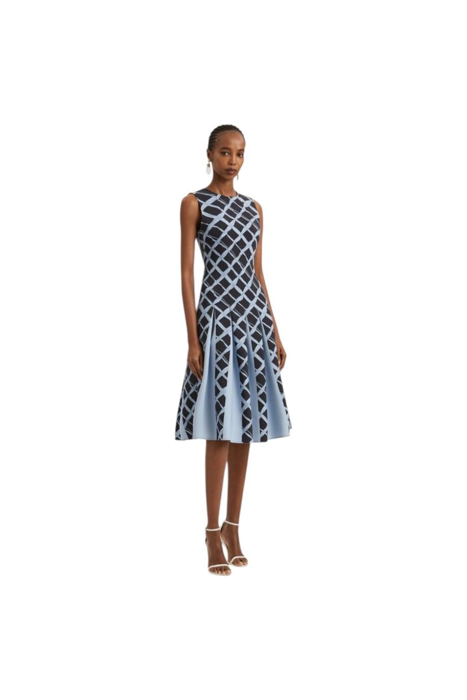 Pleated printed wool midi dress